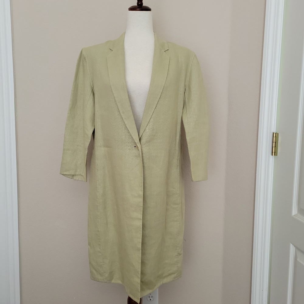 90s Vintage Anne Klein Long Linen Blazer Coat Size 12  Minimalism Quite Luxury
